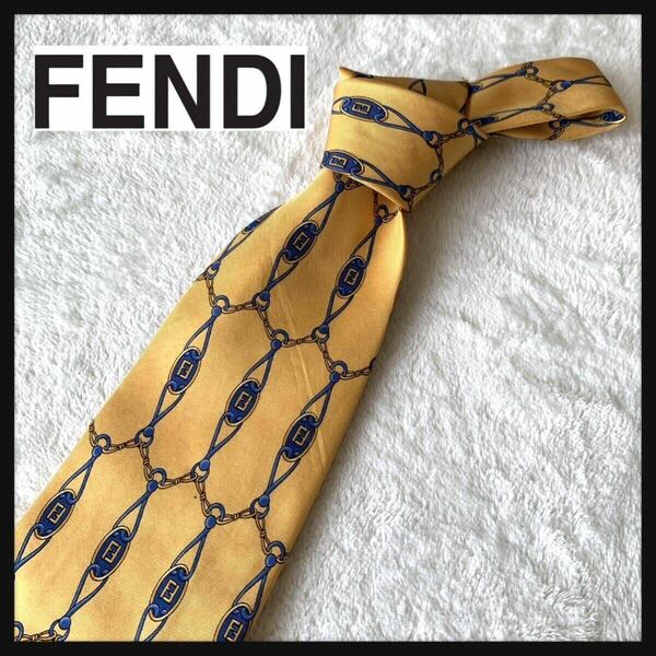 【人気】イタリア製 FENDI cravatte フェンディ シルク 絹 ネクタイ ズッカ柄