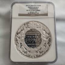 【稀少・最高鑑定】2013年 イギリス 英国ジョージ王子誕生洗礼記念 大型 銀貨 NGC PF70 ウルトラカメオ 500ポンド 1キロ モダンコイン _画像3