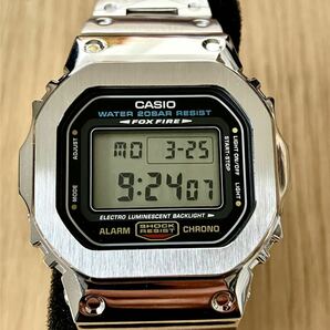 送料無料 新品CASIO カシオG-SHOCK GショックDW-5600 フルメタル カスタム本体付きデジタル腕時計 ステンレス シルバーベゼル＆ベルトの画像3