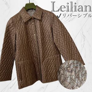 Leilian キルティング ジャンパー リバーシブル ペイズリー 総柄 レリアン キルト ジャケット ブラウン