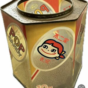 【兎】当時物 不二家 POPCANDY ブリキ 空き缶 昭和レトロ ペコちゃん 駄菓子屋の画像1