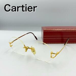 Cartier カルティエ メガネ 度入り リムレス ゴールド 眼鏡 アイウェア ラウンド