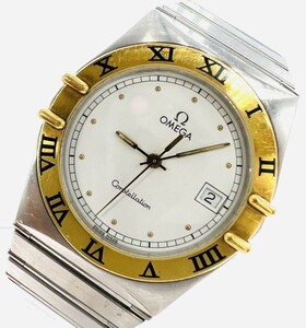 良品 オメガ QZ 1448 431.6 コンステレーション ゴールド文字盤 デイト ローマン メンズ腕時計 
