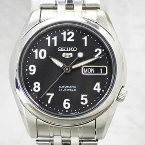 01 15-591792-21 [Y] SEIKO セイコー 5 ファイブ 自動巻き 21石 メンズ 腕時計 デイデイト 裏スケルトン 7S26-01V0 札15