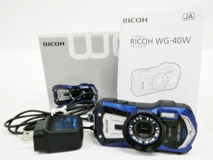 16 45-590265-01 [Y] RICOH リコー WG-40W デジタルカメラ デジカメ ブルー/青 充電コード 説明書 箱付き 通電確認済み 鹿45