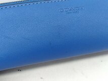 COACH ペンケース C9052 筆箱 ペンシルケース レザー コーチ ブランド 小物 文房具 青 ブルー 中古 ブランド_画像8