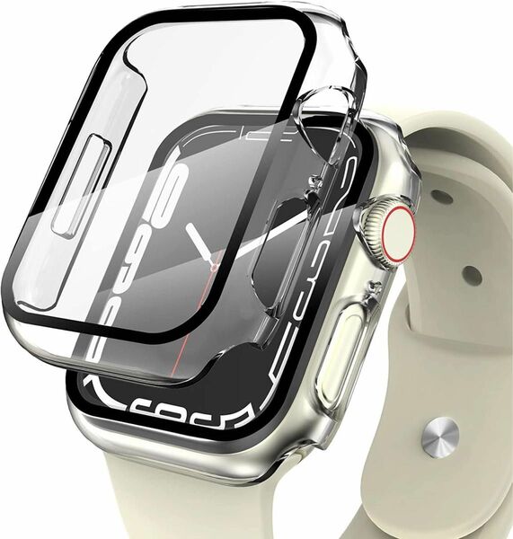 AOOMO Apple Watch ケース Series7 41mm アップルウォッチ保護カバー ガラスフィルム 一体型 ブラック