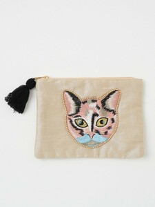 ネコ 刺繍 フラットポーチ 猫 キャット ポーチ ミックス 猫雑貨 小物入れ おしゃれ かわいい