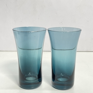 ● コレクター必見 未使用 レトロ ガラス タンブラー コップ 5客 グラス ブルー系 2種 おしゃれ かわいい ma285の画像4