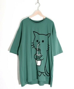 スカラー パリティ ScoLar ゆったり 日に当たるとイチゴミルクを飲ネコ柄 チュニック Tシャツ 未使用 新品 ユニセックス 男女兼用 猫 ネコ