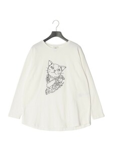 ScoLar スカラー 猫 ネコ 刺繍 長袖 Tシャツ ロンT 新品 未使用 白