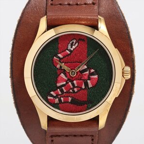 ■ 1円 ～ 中古品 参定13.6万■ グッチ GUCCI ■ Gタイムレス 126.4 メンズ 腕時計 ■箱保 キングスネーク シェリーライン 刺繍 赤 緑の画像1