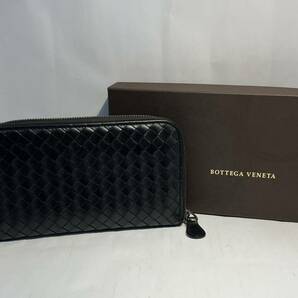 BOTTEGA VENETA ボッテガヴェネタ ラウンドファスナー 長財布 イントレチャート ブラック レザー ウォレット メンズ 箱付きの画像1