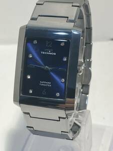 【不動品】TECHNOS テクノス クォーツ 腕時計 メンズ 青文字盤 T9A38