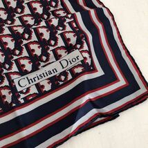 (k) Christian Dior クリスチャンディオール トロッター シルクスカーフ タグ取れ 紺 ネイビー _画像3
