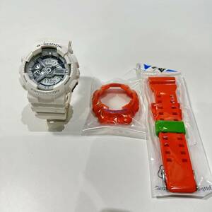 新品未使用ベルト と CASIO G-SHOCK ジーショック 腕時計 GA-110C-7A ホワイト アナデジ 海外モデルスポーツ 本体 セット