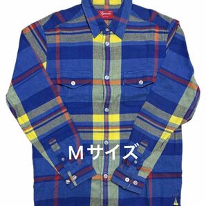 初期 Supreme Plaid Flannel shirt フランネルシャツ 長袖 チェック royal blue 青 シュプ