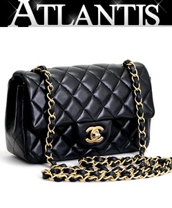 シャネル CHANEL ミニマトラッセ20 チェーンショルダーバッグ ラム 黒 ゴールド金具 【62955】