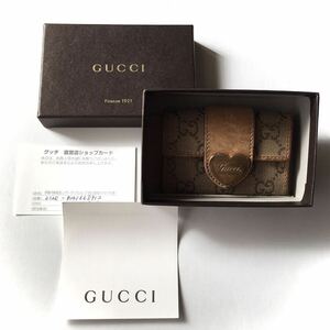 ♪ GUCCI グッチ / キーケース 鍵入れ / GG柄 キャンバス ハート レザー ブラウン系 ゴールド 6連 レディース / 直営店ショップカード 箱