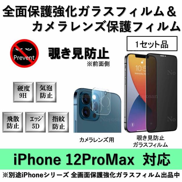 iPhone12ProMax対応 覗き見防止全面保護強化ガラスフィルム&背面カメラレンズ用透明強化ガラスフィルムセット