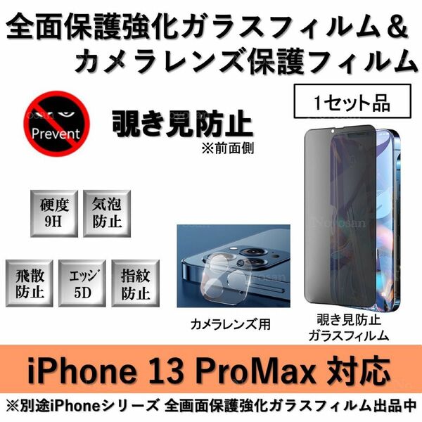 iPhone13ProMax対応 覗き見防止全面保護強化ガラスフィルム&背面カメラレンズ用透明強化ガラスフィルムセット