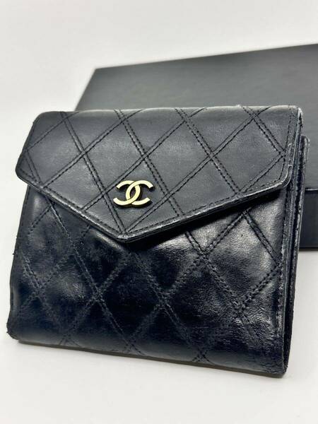 CHANEL シャネル ビコローレ 財布 ココマーク ブラック マトラッセ 黒 ラムスキン コインケース