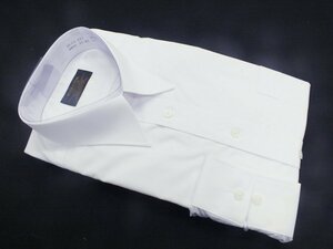 02【BlueRiver】レギュラーカラー・綿高率混 形態安定 長袖シャツ・普通体・ホワイトの無地/襟回り41㎝-裄丈80㎝