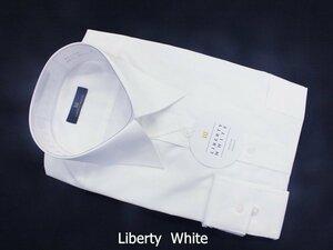 【LIBERTY WHITE】リバティホワイト・ レギュラーカラー・綿高率混形態安定長袖シャツ・普通体・白無地・襟回り41㎝-裄丈76㎝