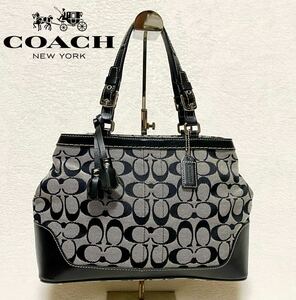 COACH シグネチャー 人気色グレー×ブラック 6830 ハンドバッグ 美品！