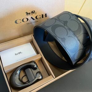 新品COACHコーチスカルプテッドシグネチャーフリーサイズリバーシブルベルト