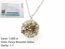 Pt900 （チェーンプラチナ850 ）天然ダイヤモンド 1.025ct ネックレス ファンシーブラウニッシュイエローペンダント　1ct 1カラットダイヤ_画像1