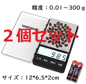 【新品・２個セット】ポケットデジタルスケール 携帯タイプ 小型 0.01g-300g 精密 乾電池 コンパクト計量器 料理 日本語説明書付き