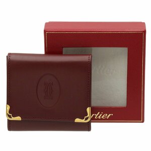 ★D2356 美品!! カルティエ マスト レザー コインケース ボルドー×ゴールド金具 Cartier メンズ レディース★