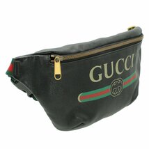 ★D2487 新同!! グッチ ヴィンテージ ロゴ プリント レザー ウエストポーチ ボディバッグ 530412 ブラック GUCCI メンズ レディース★_画像4