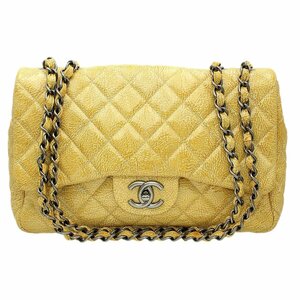 ★D2475 シャネル マトラッセ エナメルレザー ダブルチェーン ショルダーバッグ Ｗ29cm マスタードイエロー系 CHANEL レディース★