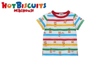 5　新品本物即決　80cm　ミキハウス　MIKI HOUSE　ホットビスケッツ　HOT BISCUITS　半袖Tシャツ　綿100%　両面ボーダー柄　くま　出産準備