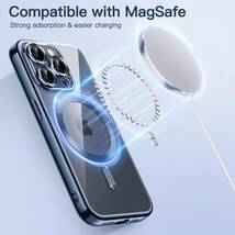 JEDirect iPhone15Pro 6.1インチ用電気メッキケース カメラレンズ 保護カバー MagSafe ワイヤレス充電対応 耐衝撃ソフトTPUカバー (ブルー)_画像4