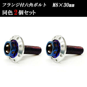 フランジ付六角ボルト M8×30mm P1.25 カラーワッシャー フジツボ 22×4mm 2個set 車 汎用 外装 カー用品 焼きチタン×シルバー