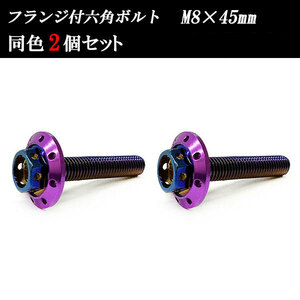 フランジ付六角ボルト M8×45mm P1.25 カラーワッシャー フジツボ 22×4mm 2個set 車 汎用 外装 カー用品 焼きチタン×パープル