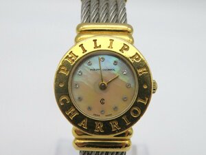 1円◆稼働◆ フィリップシャリオール サントロペ 12PD シェル クオーツ レディース 腕時計 M324
