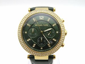 1円◆稼働◆ マイケルコース MK-6985 グリーン クオーツ メンズ 腕時計 K54903