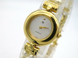 1円◆稼働◆ ミキモト ホワイトシェル クオーツ レディース 腕時計 N637
