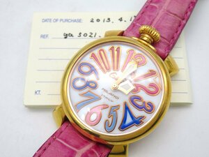 1円◆稼働◆ ガガミラノ ga5021.1 マヌアーレ 白 クオーツ メンズ 腕時計 保 N591