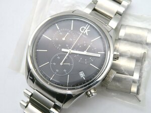 1円◆稼働◆ カルバンクライン K2H271 クロノ ブラック クオーツ メンズ 腕時計 コマ N620