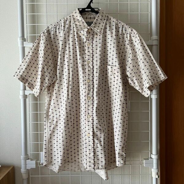 【美品】リネンシャツ メンズ Lサイズ オフホワイト 柄