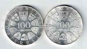 １円～☆第１２回冬季オリンピック インスブルック大会 記念銀貨 コイン １００シリング ２点で☆