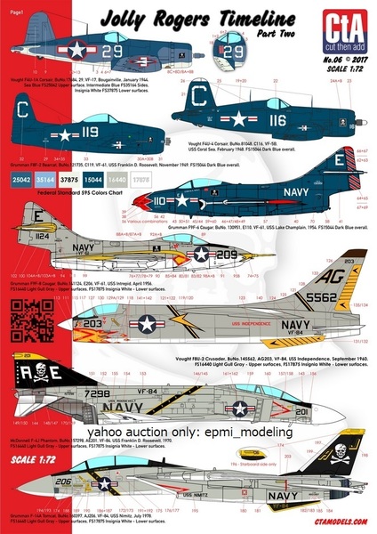 CTA-06 1/72 CTA アメリカ海軍海賊旗マーキングセット② F-14トムキャット/F-4JファントムⅡ他 戦闘機