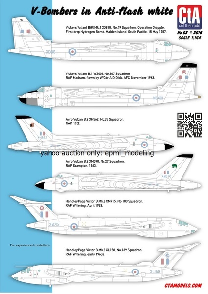 CTA-02 1/144 CTA 3Vボマーデカールセット ヴァリアント/ヴァルカン/ヴィクター 爆撃機 イギリス空軍