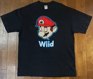 00s Wiid パロディ Tシャツ XL マリオ 任天堂 ブラック ヴィンテージ ゲームT アニメT