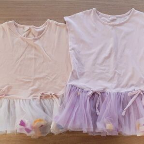 アンシャンテプティ　チュール　花びら　Tシャツ　2枚セットsize110 size120 ピンク　ラベンダー